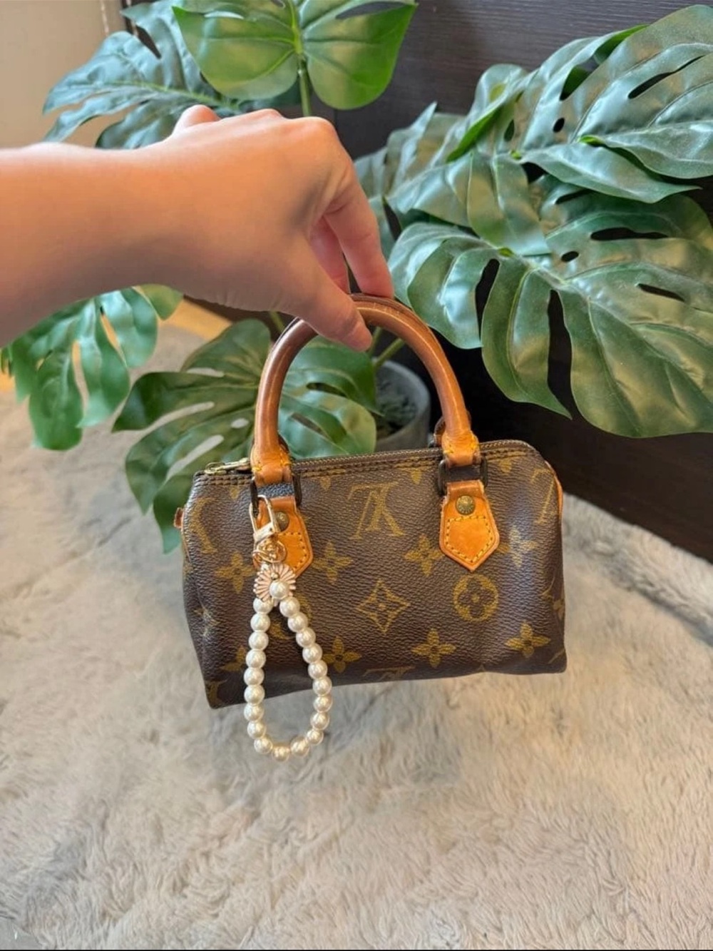 Louis Vuitton Brown Monogram Mini Top-Handle Bag with Pearl Charm